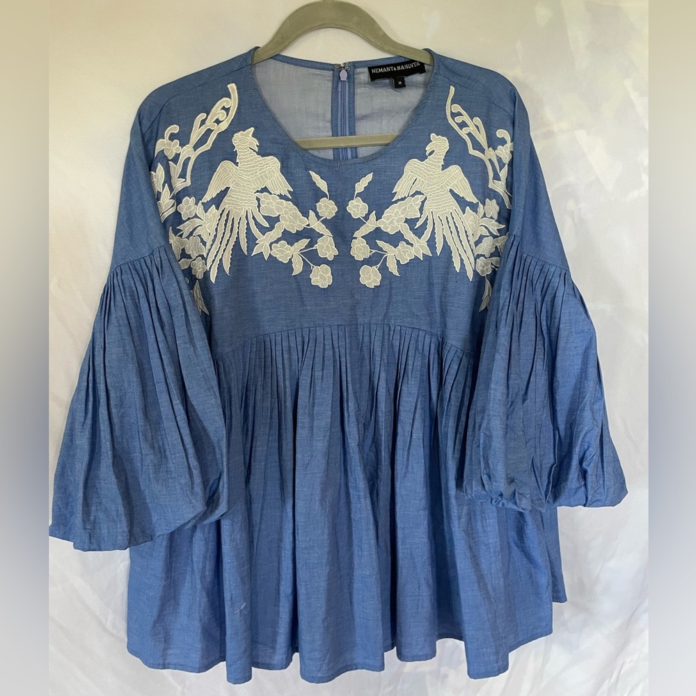 Anthropologie Shirt Womens Medium Lianna Floral embroidered flowy shirt